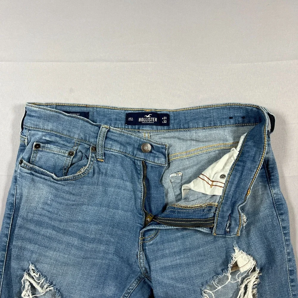 Hollister Skinny Fit Jeans Womens 31x32 Blue Denim Advanced Stretch Distressed